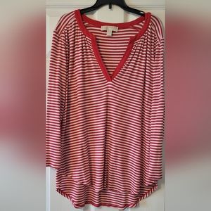 🔥2For$20 Michael Kors Red White Stripe 3/4 Sleeve Shirt L